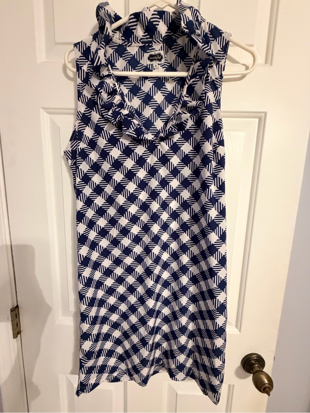 Mud Pie Navy & White Sleeveless Ruffle Collar Midi Dress